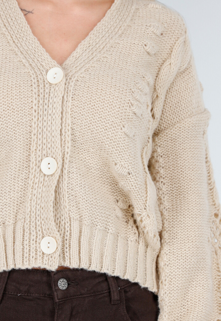 Vest met V-Hals en Lange Mouwen in Beige