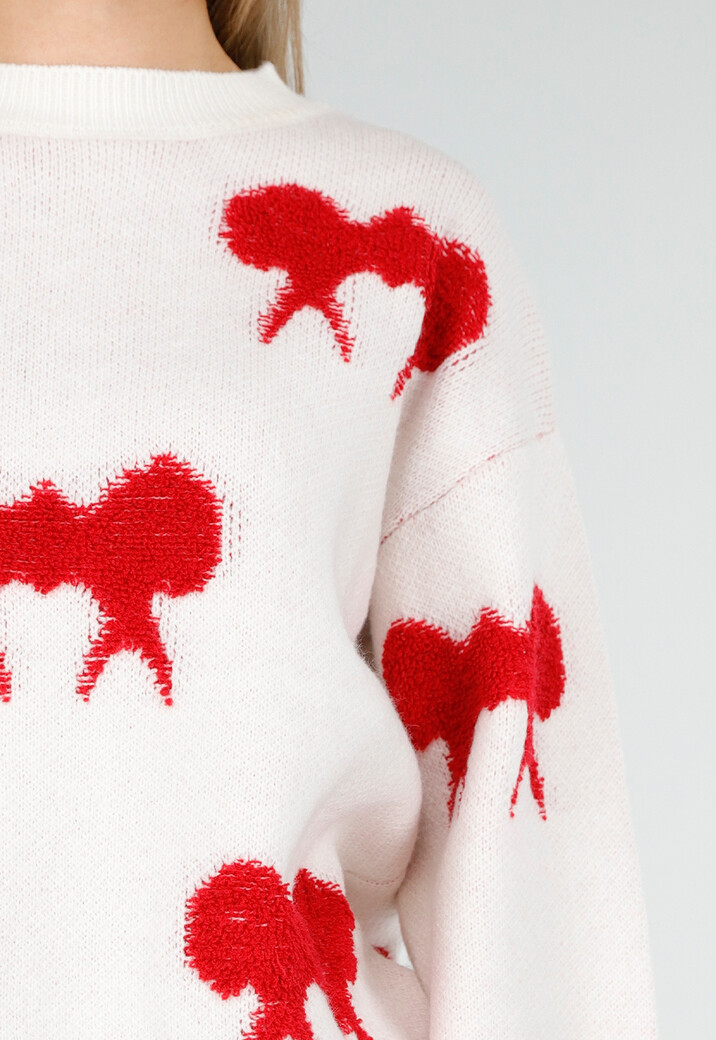 Gebreide Sweater in Wit met Strikdetails