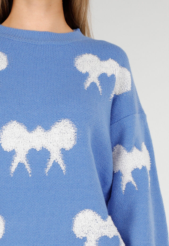 Gebreide Sweater in Blauw met Strikdetails