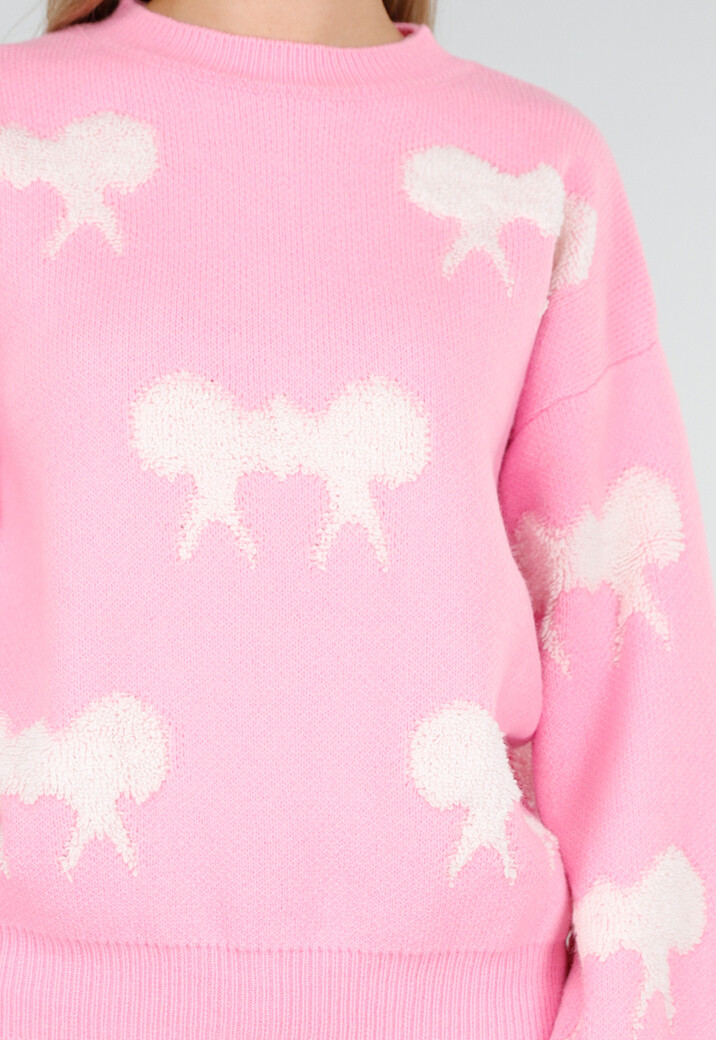Gebreide Sweater in Roze met Strikdetails