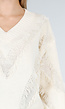 Crèmekleurig Trui met V-Hals en Rafel Details