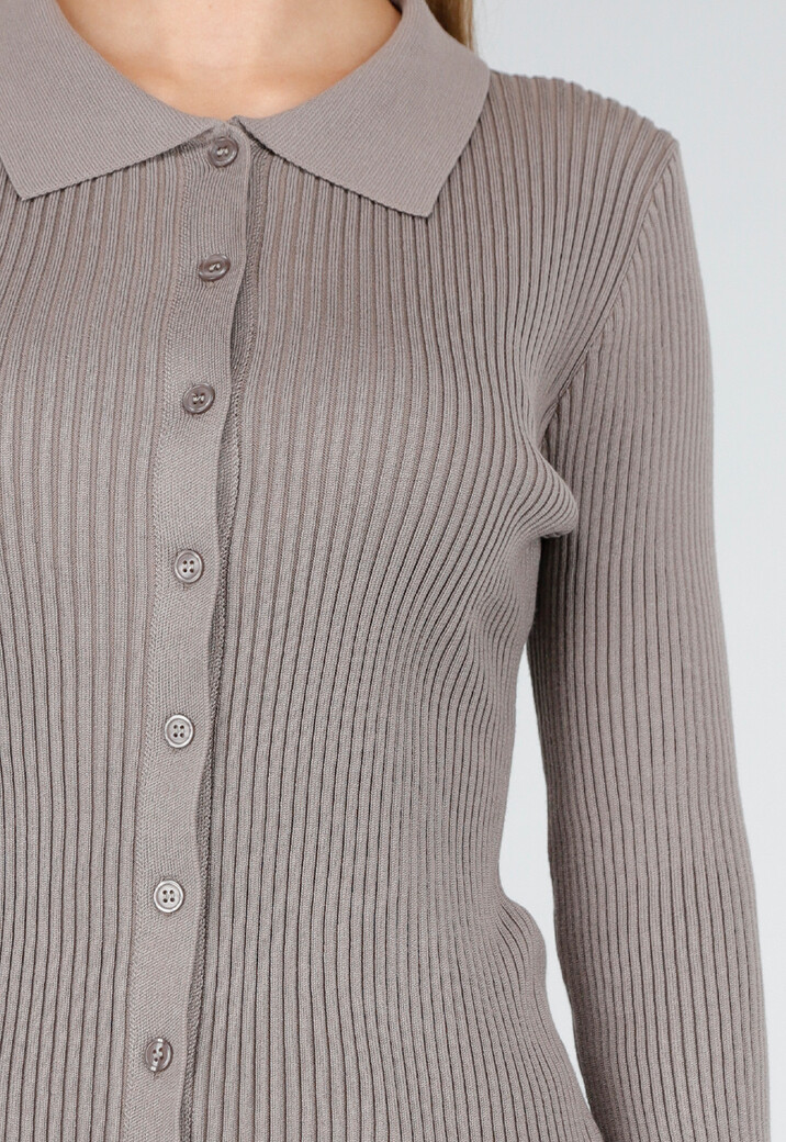 Bruine Geribde Vest Top met Knopen