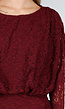 Bordeaux Kant Jurk met Lange Mouwen en Stretch
