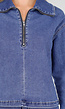 Denim Top met Halve Rits en Opstaande Kraag in Blauw