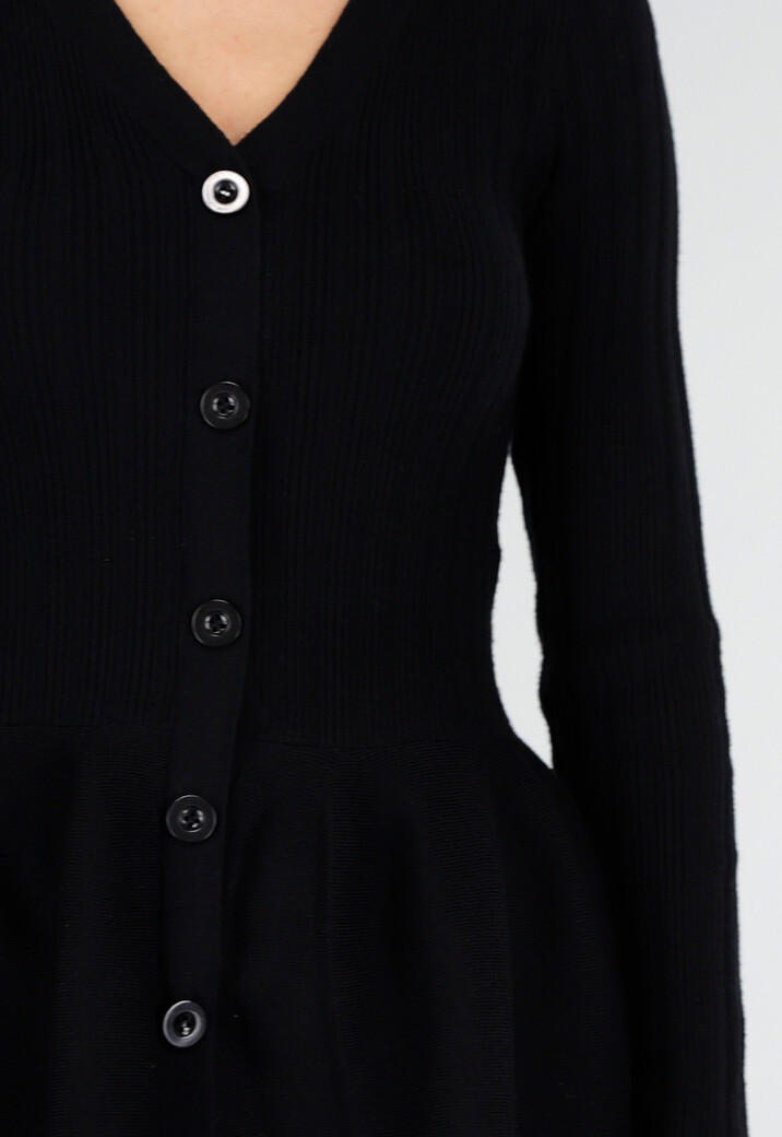 Zwarte Two-Piece Set met Uitlopende Top en Geribde Flare Broek