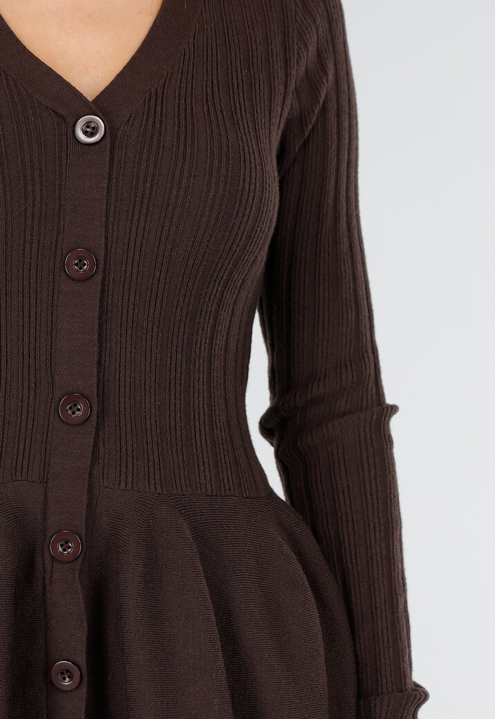 Bruine Stretch Two-Piece Set met Flared Broek en Knopen Top