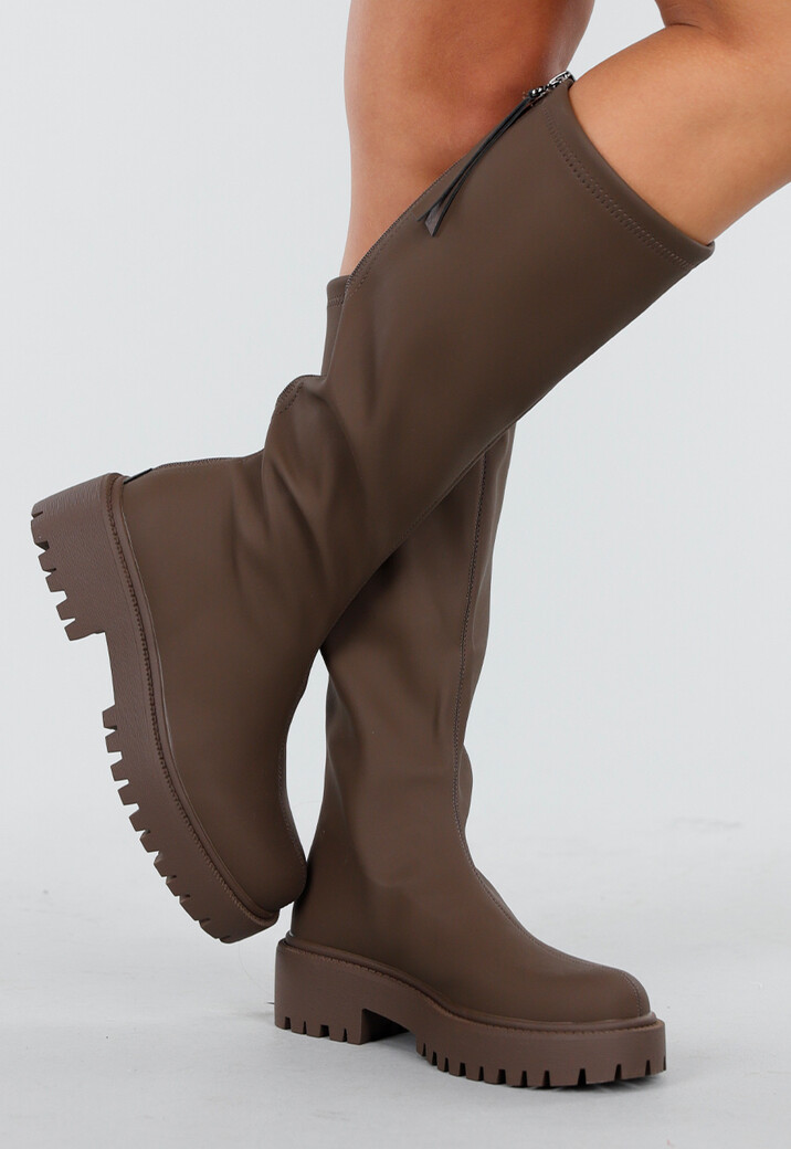 Kniehoge Boots in Bruin met Chunky Zool