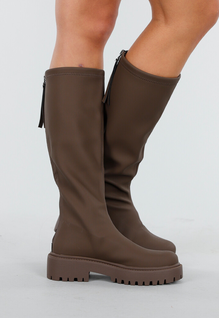 Kniehoge Boots in Bruin met Chunky Zool