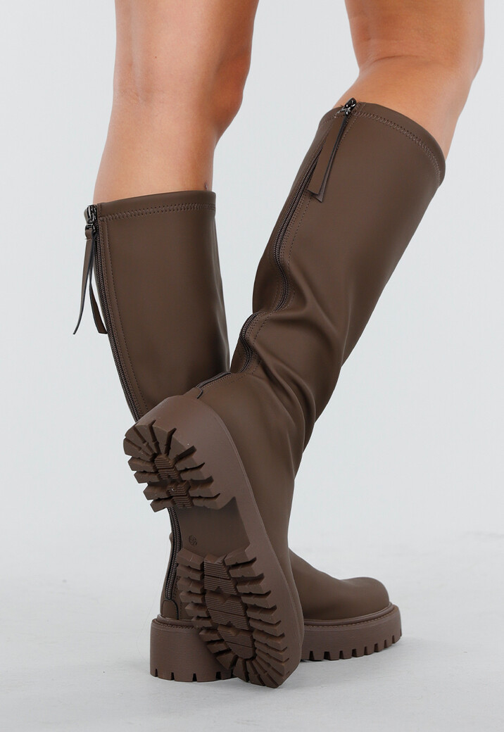 Kniehoge Boots in Bruin met Chunky Zool