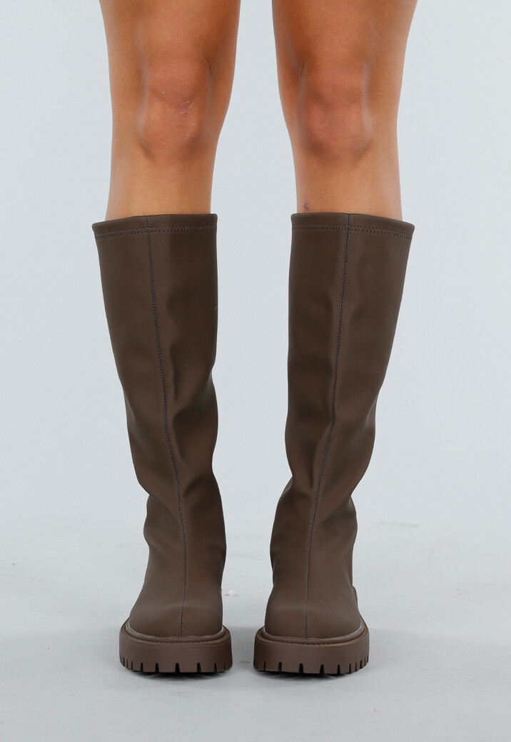 Kniehoge Boots in Bruin met Chunky Zool