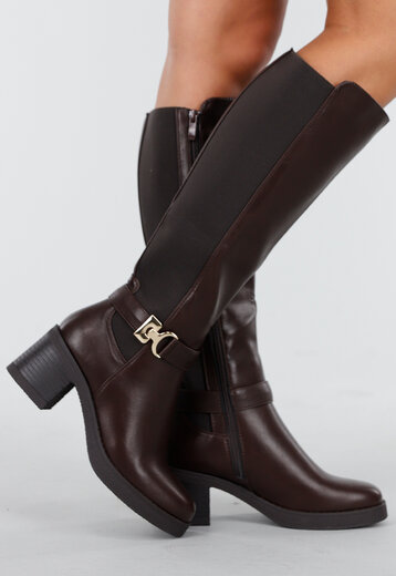 Donkerbruine Hoge Boots met Gesp