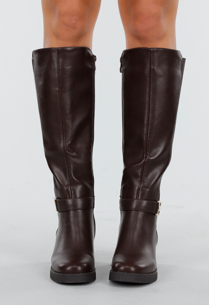 Kniehoge Laarzen in Donkerbruin met Hak en Rits