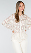 Beige Doorschijnende Blouse met Bloemenborduursel en Lange Mouwen