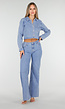 Lichtblauwe Mid Waist Wide Leg Jeans met Raw Edge Zoom