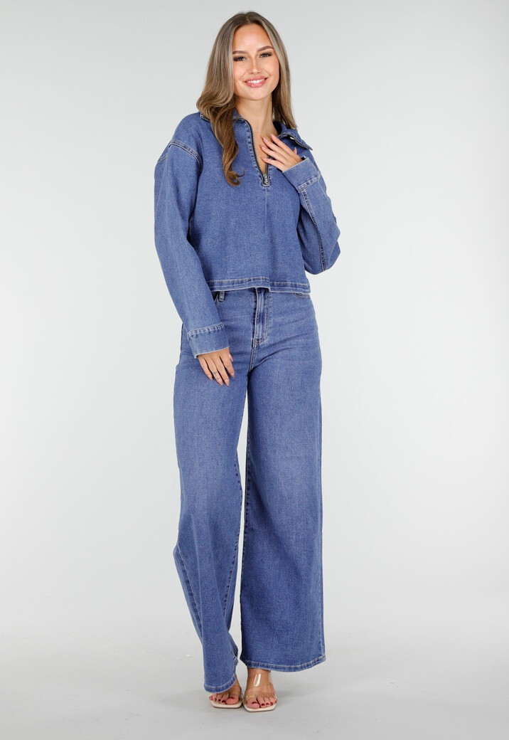 Blauwe High Waist Wide Leg Jeans Stretch