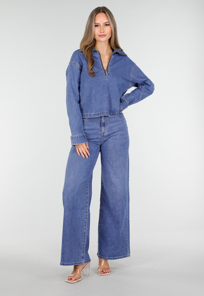 Blauwe High Waist Wide Leg Jeans Stretch