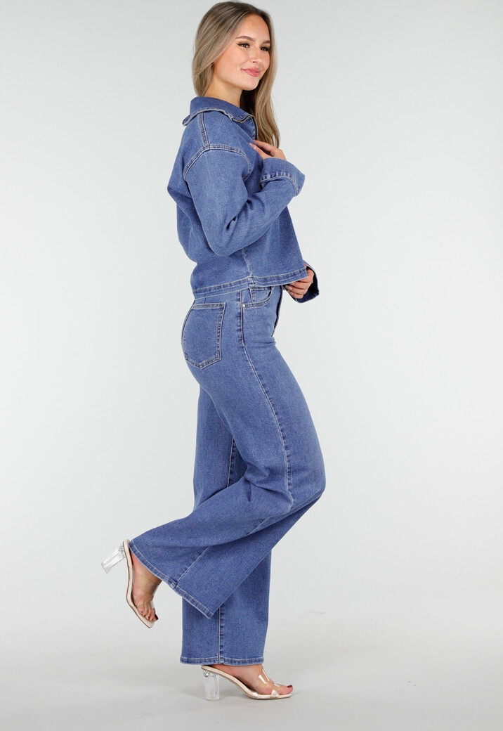 Blauwe High Waist Wide Leg Jeans Stretch