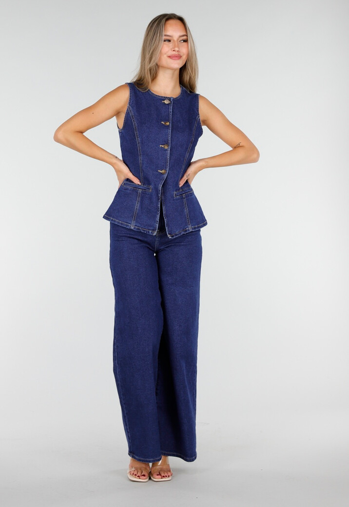 Hoge Taille Wide Leg Jeans in Blauw