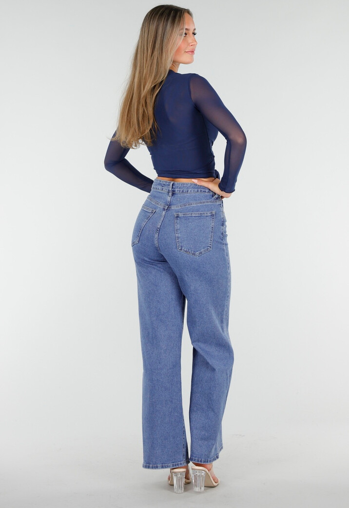 Blauwe Jeans met Stretch en Strassdetails