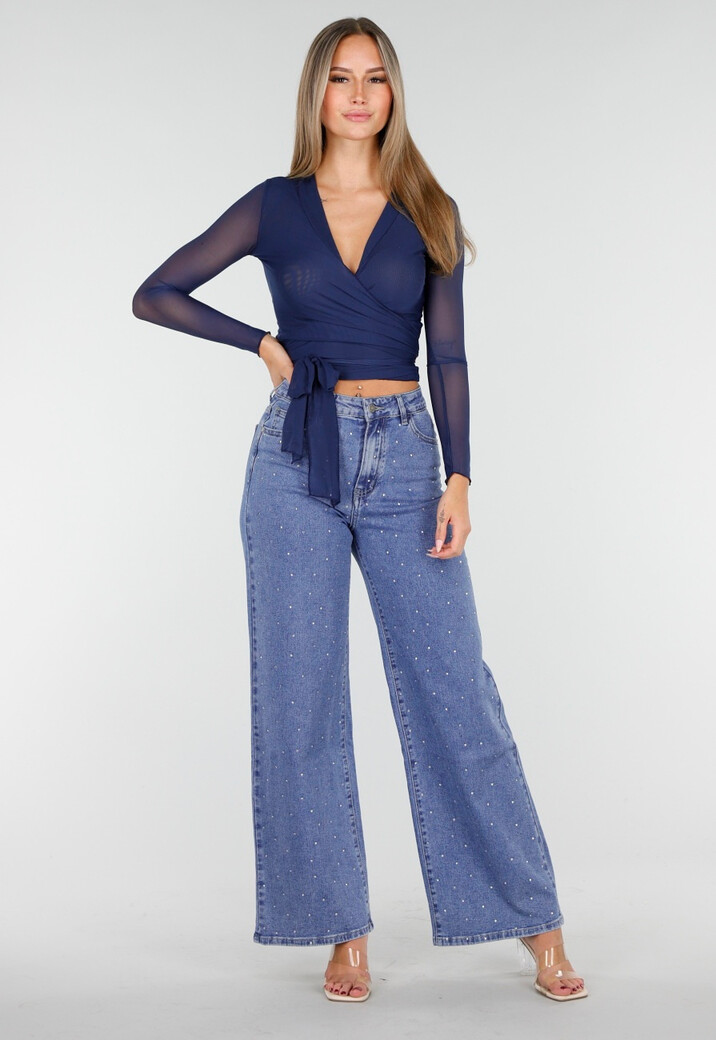 Blauwe Jeans met Stretch en Strassdetails
