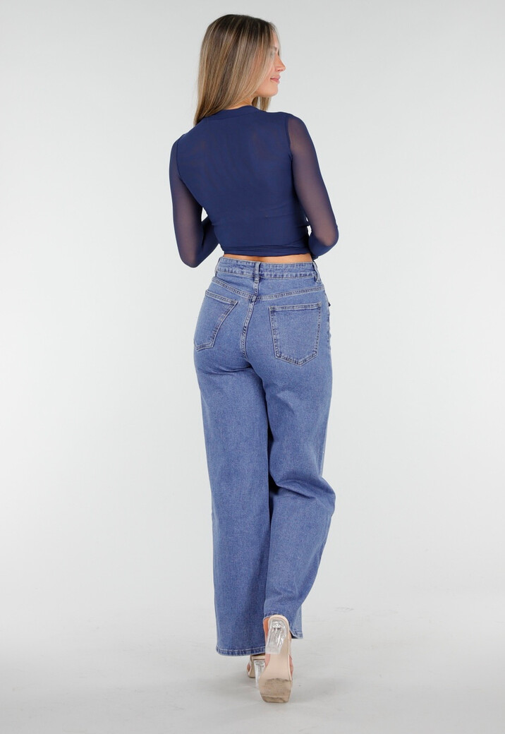 Blauwe Jeans met Stretch en Strassdetails