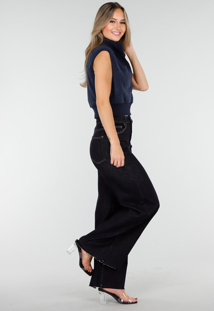 Donkerblauwe Wide Leg Jeans met Stretch