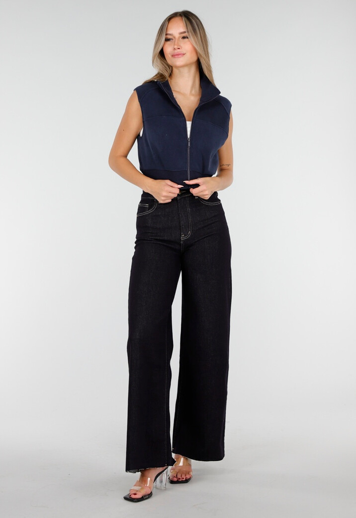 Donkerblauwe Wide Leg Jeans met Stretch