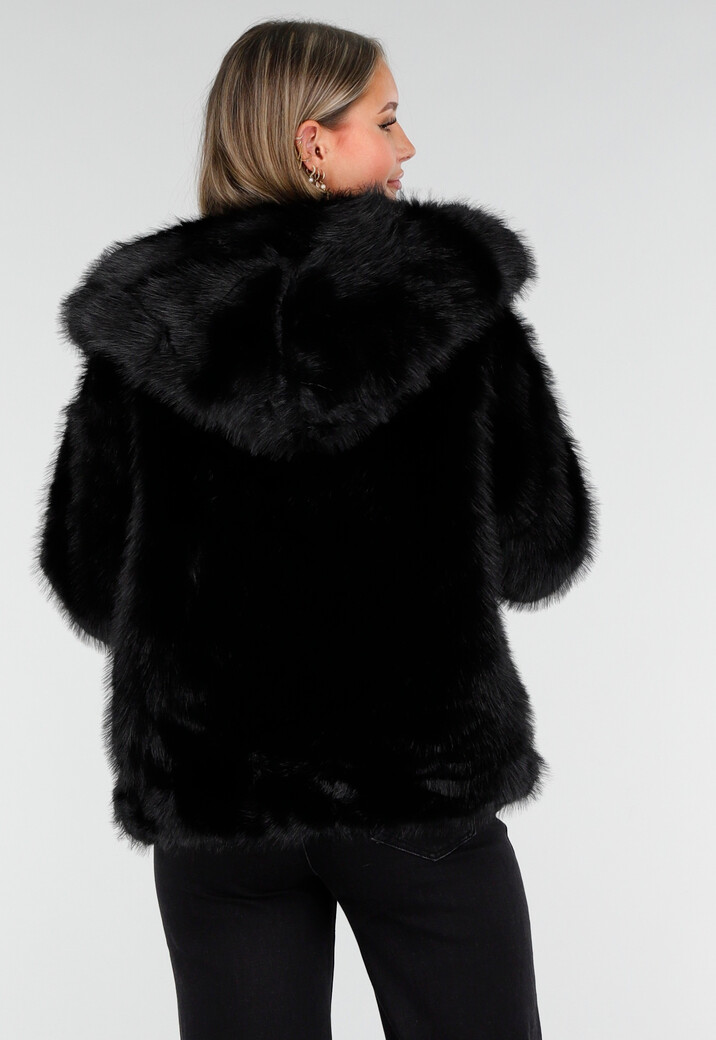 Zwarte Faux Fur Jas met Capuchon