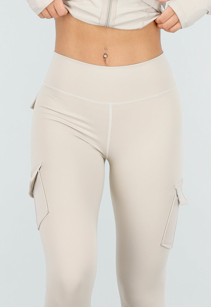 Beige Sportset met Cargolegging en Rits Top Dames