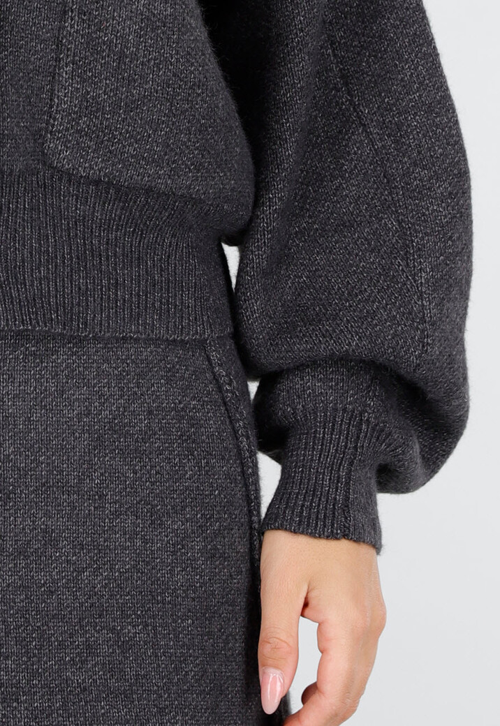 Donkergrijze Gebreide 2-Piece Set met Vest en Rok