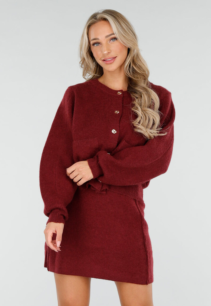 Rode Gebreide 2-Piece Set met Vest en Rok