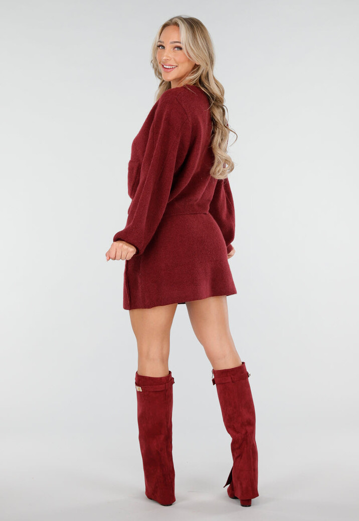 Rode Gebreide 2-Piece Set met Vest en Rok