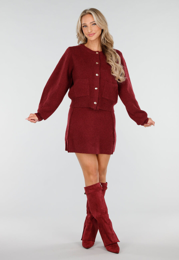 Rode Gebreide 2-Piece Set met Vest en Rok