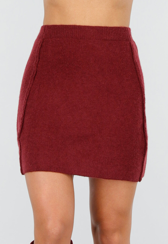 Rode Gebreide 2-Piece Set met Vest en Rok