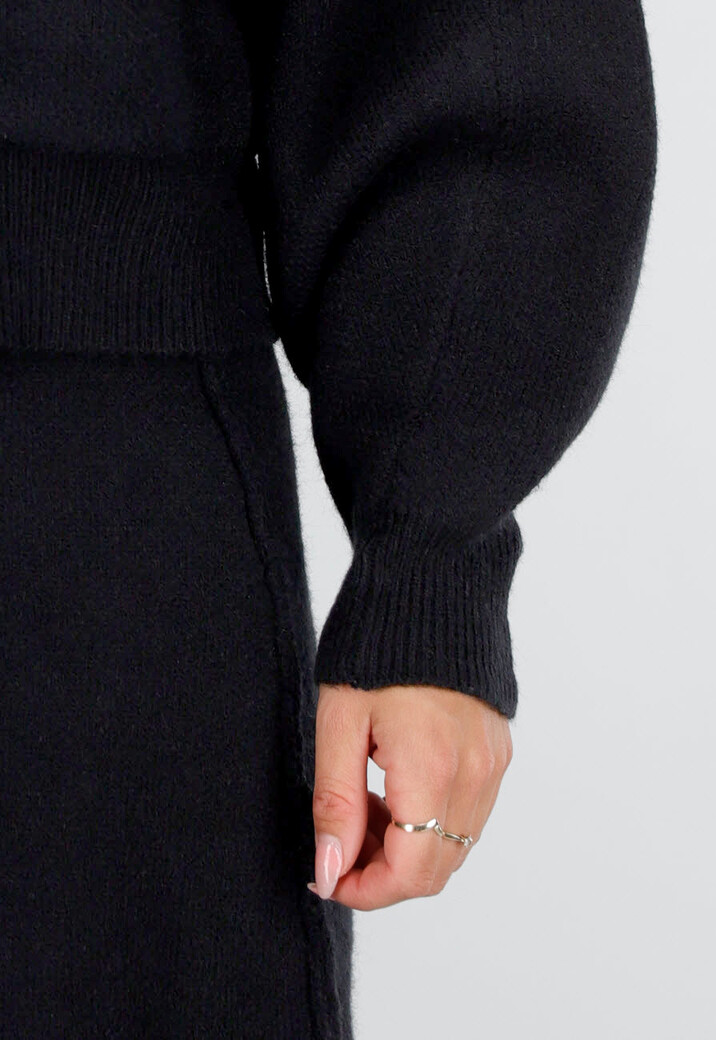 Zwarte Gebreide 2-Piece Set met Vest en Rok