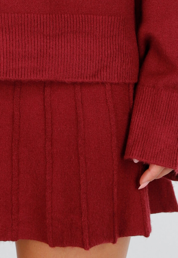 Bordeauxrode Gebreide 2-Piece Set met Trui en Rok