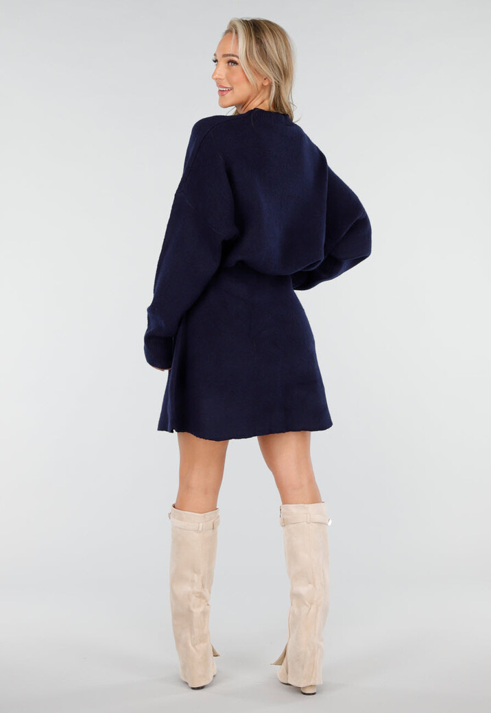Donkerblauwe Gebreide 2-Piece Set met Trui en Rok
