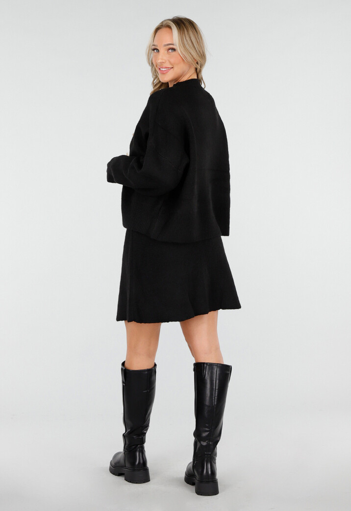 Zwarte Gebreide 2-Piece Set met Trui en Rok