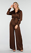 Bruine Satijnlook Set met Blouse en Wide Leg Broek