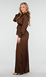Bruine Satijnlook Set met Blouse en Wide Leg Broek