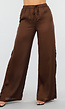 Bruine Satijnlook Set met Blouse en Wide Leg Broek