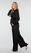 Zwarte Satijnlook Set Met Blouse en Wide Leg Broek