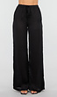 Zwarte Satijnlook Set Met Blouse en Wide Leg Broek