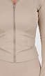 Beige Sportset met Strakke Fit en Ritssluiting Top