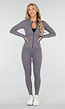 Grijze Stretch Sportset met Strakke Legging en Vestje
