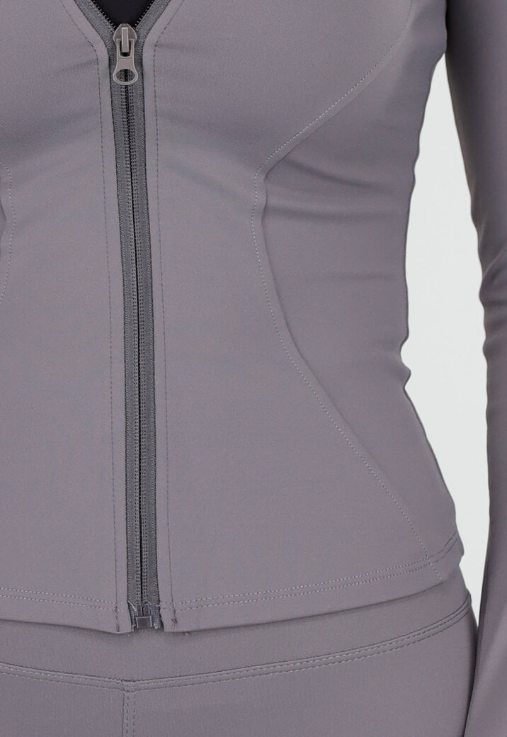 Grijze Stretch Sportset met Strakke Legging en Vestje