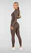 Bruine 2-Piece met Strakke Legging en Rits Vestje