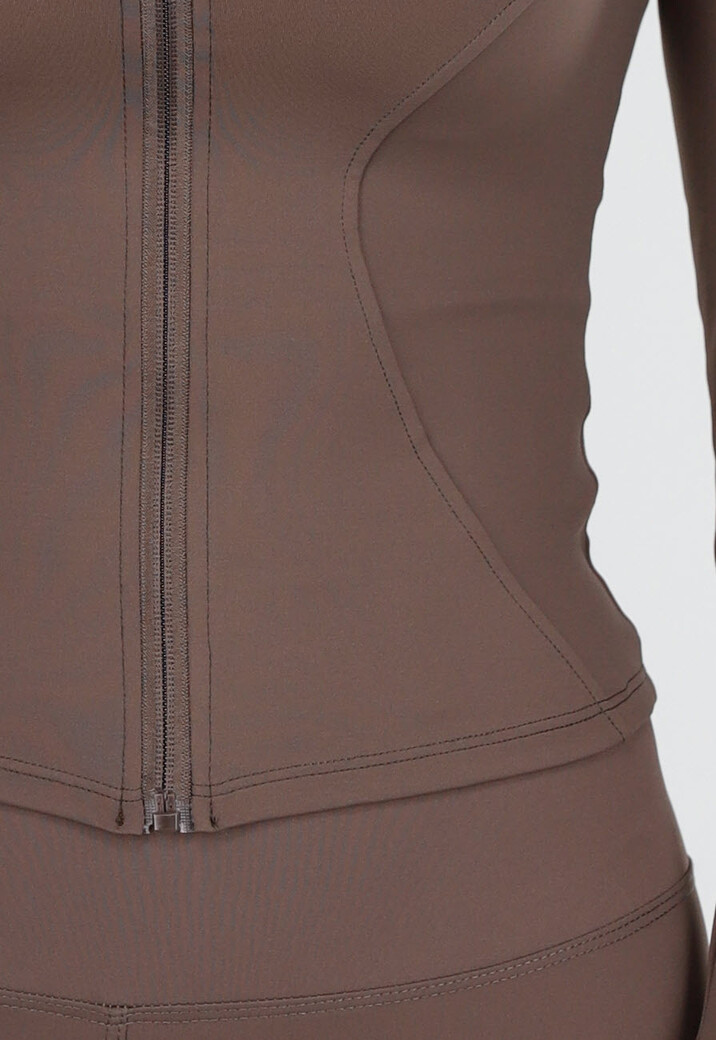 Bruine 2-Piece met Strakke Legging en Rits Vestje