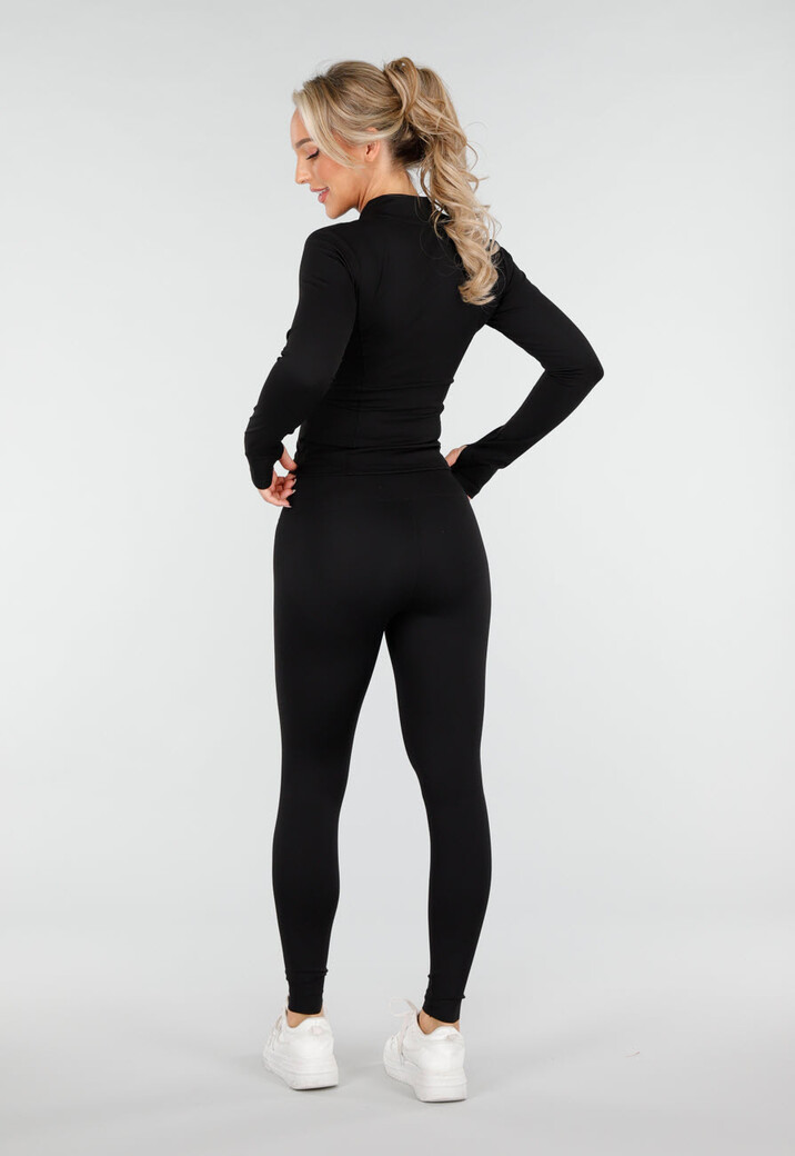 Zwarte Sportset met High Waist Legging en Sportjack