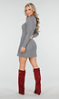 Grijze Ribgebreide Jurk met Lange Mouwen